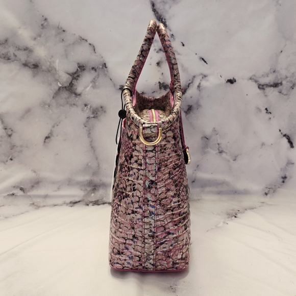 Brahmin Ombré Melbourne Small Elaine Satchel Pink Cobra Snake Embossed Leather - Picture 6 of 12